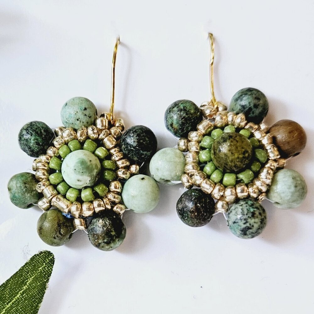 2/$27 | Turquoise Mini Shield Beaded Indigenous Hoop Earrings | Handmade